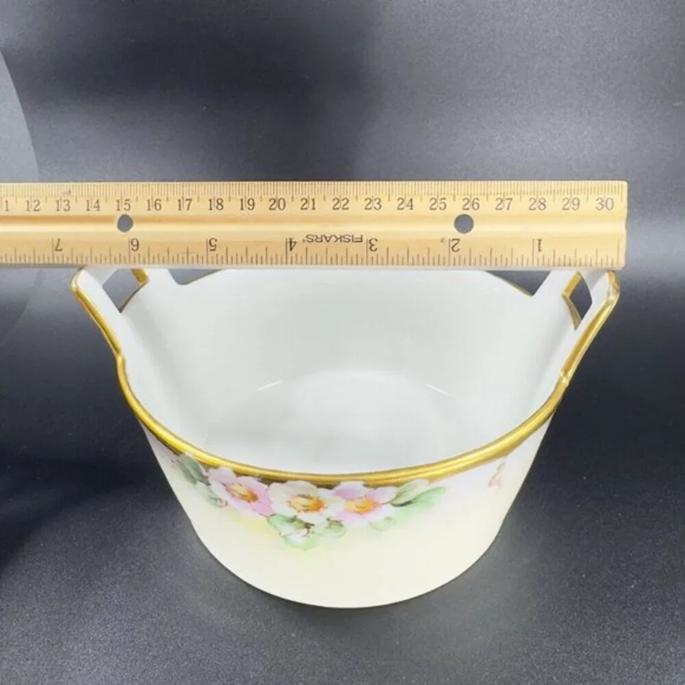 Antique T & V Limoges Butter Tub Hand Painted Porcelain‎ Dish With Under Plate